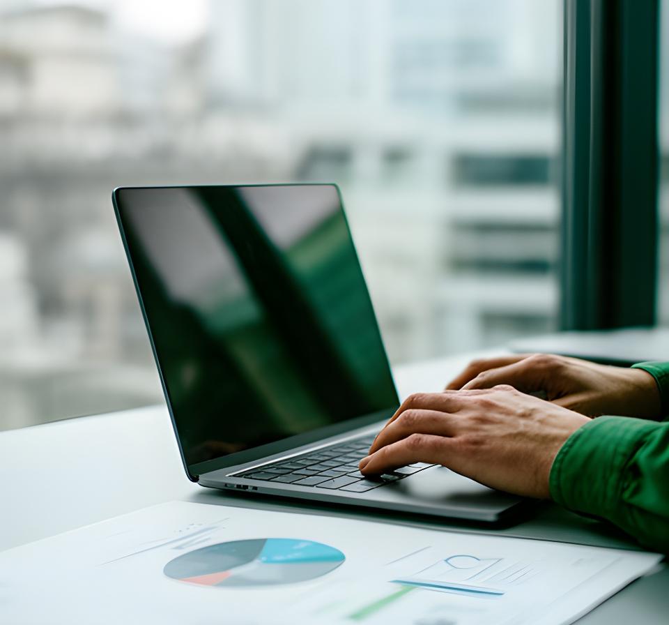 Online retailer reviewing checkout terms on a laptop in a modern London workspace