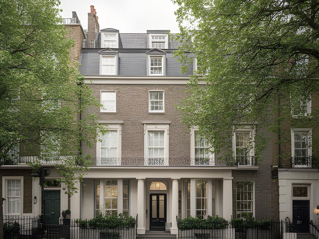 Quiet London street near Gloucester Gate Mews with elegant offices and leafy surroundings
